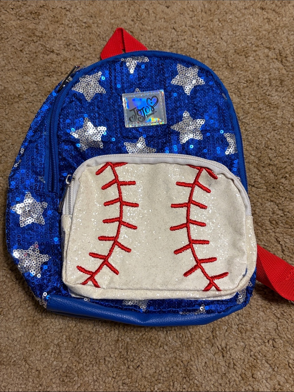 JoJo Siwa Kids' Sequin Baseball Backpack - Blue & White